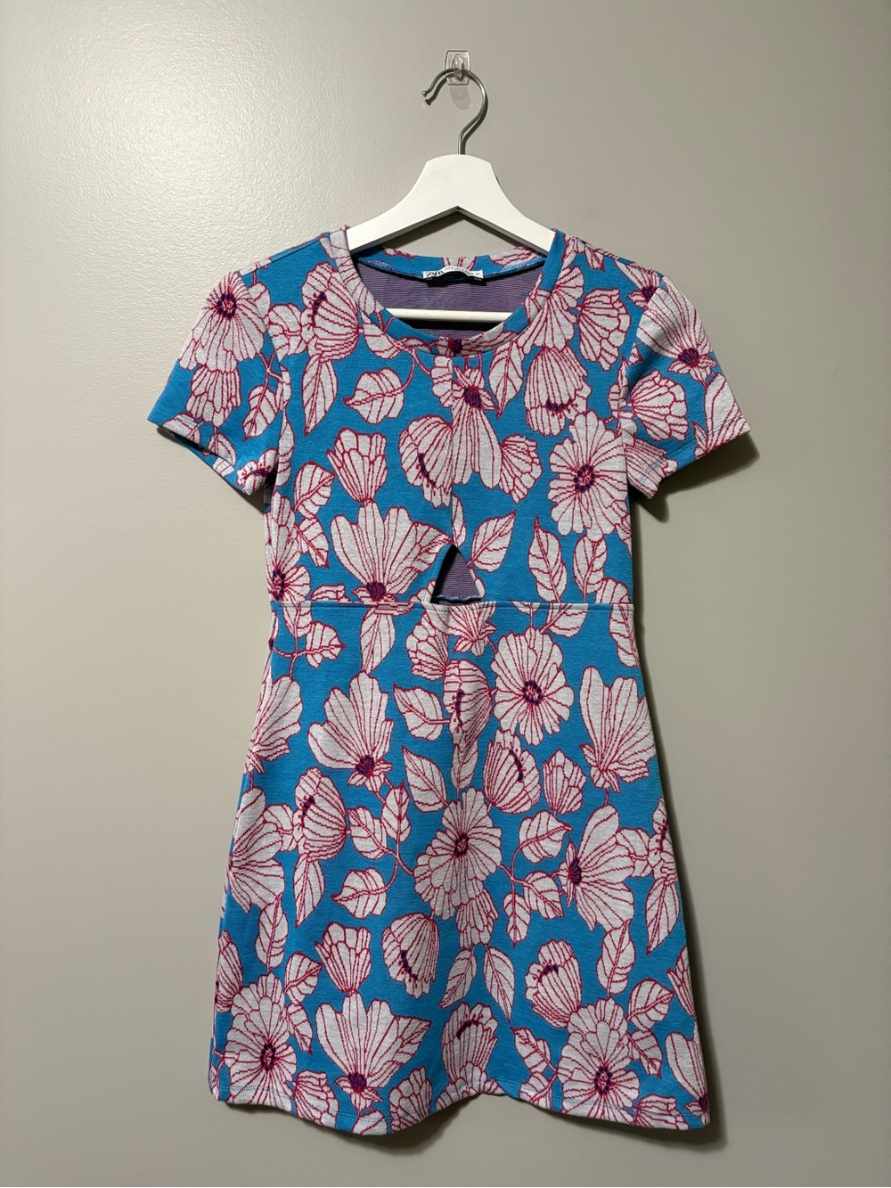 Zara Cut Out Jacquard Floral Knit Mini Dress